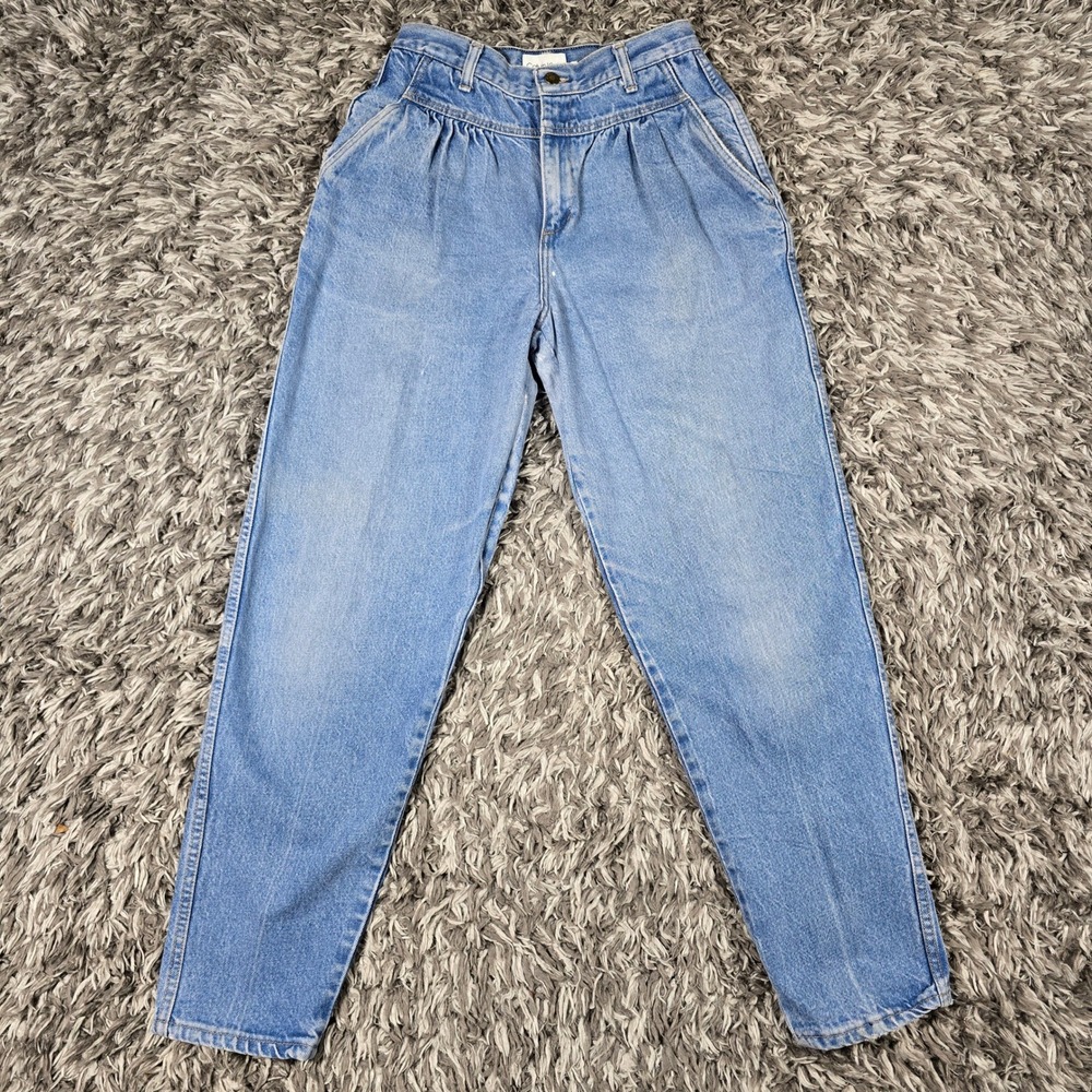 Vintage Calvin Klein High Rise Pleated Mom Jeans Blue Light Wash Made in USA 12